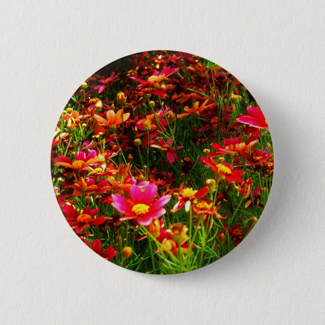 Badge Rond 5 Cm Fleurs sauvages rose et jaune pâle (Devant)