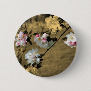 Badge Rond 5 Cm Fleurs sur le bouton de fleur de sépia