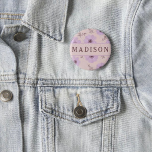 Badge Rond 5 Cm fleurs violettes motif