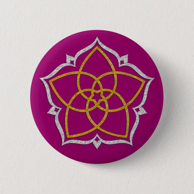 Badge Rond 5 Cm FLEUVE DE VENUS / Vénusblume Lotus GOLD SILVER (Devant)