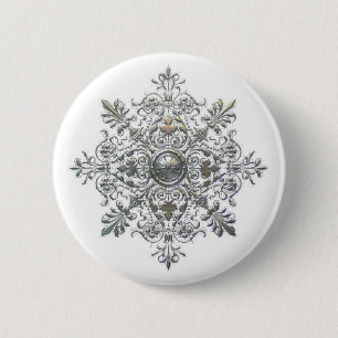 Badge Rond 5 Cm Flocon de neige argenté