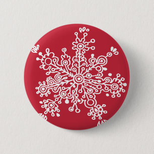 Badge Rond 5 Cm Flocon de neige sur le rouge