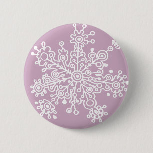 Badge Rond 5 Cm Flocon de neige (sur mauve-clair)