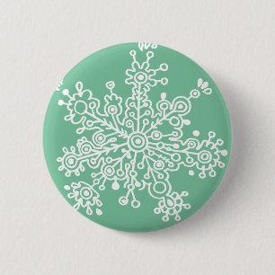 Badge Rond 5 Cm Flocon de neige (sur vert)