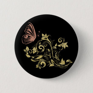 Badge Rond 5 Cm Floral d'or