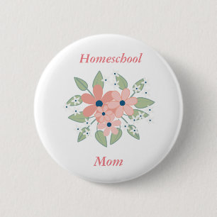 Badge Rond 5 Cm Floral Homeschool rose et vert Floral