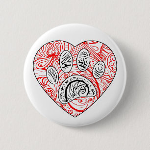 Badge Rond 5 Cm Floral Mandala Chien Empreinte de patte Coeur roug