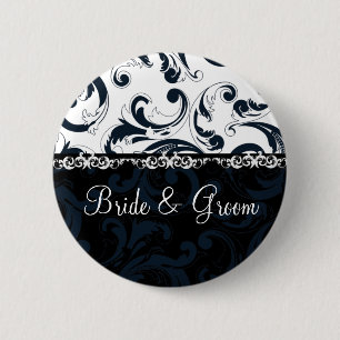 Badge Rond 5 Cm Floral noir et blanc