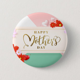 Badge Rond 5 Cm Floraux modernes rougissent or blanc vert rose