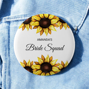 Badge Rond 5 Cm Flore Bride Squad Tournesol Jaune Blanc Mariage