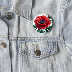 Badge Rond 5 Cm Flore de pavot rouge