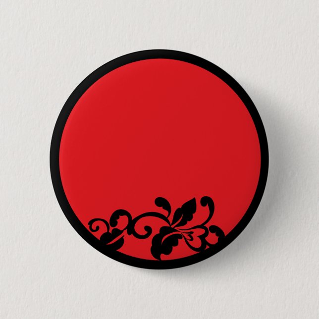 Badge Rond 5 Cm flourish noir et rouge (Devant)