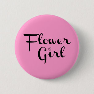 Badge Rond 5 Cm Flower Girl Retro Script Black on Pink