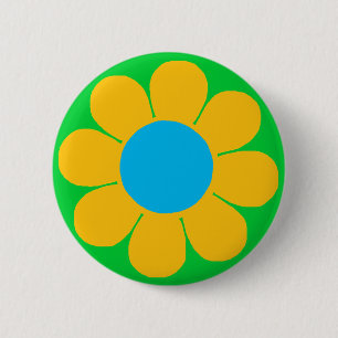 Badge Rond 5 Cm Flower power jaune