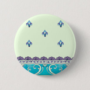 Badge Rond 5 Cm Fluer De Lis Blue Swirl Design