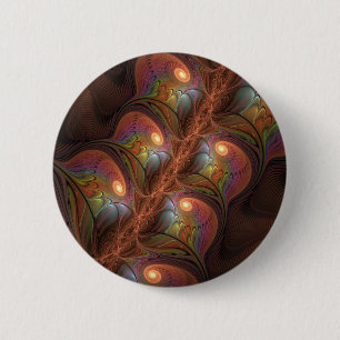 Badge Rond 5 Cm Fluorescent coloré Abstrait Trippy Brown Fractal