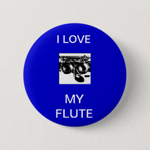 Badge Rond 5 Cm flûte transversale, I LOVE, MY FLUTE