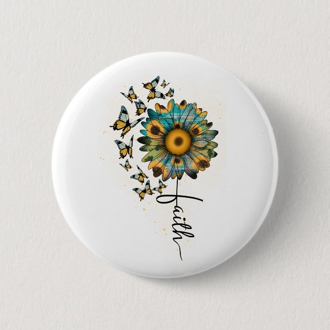 Badge Rond 5 Cm Foi Fleurs de soleil papillons chrétien Religieux  (Devant)