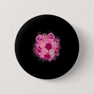Badge Rond 5 Cm Football Coquette Nœud Ruban Rose de Sensibilisati