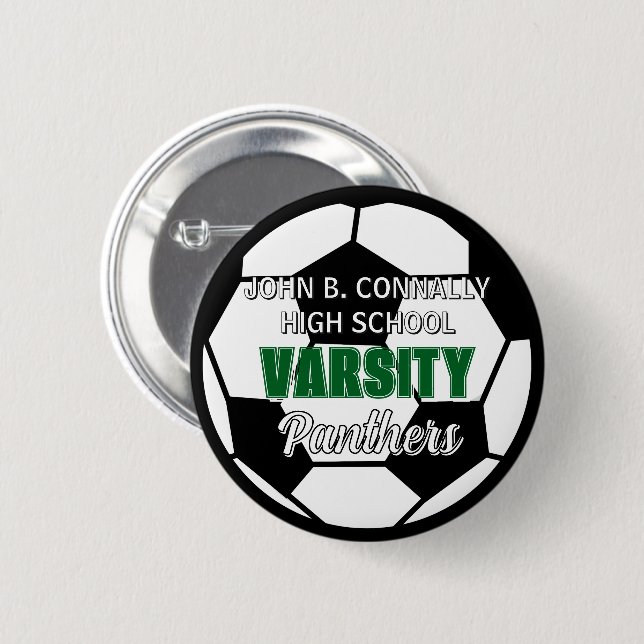 Badge Rond 5 Cm Football Varsity sur mesure Esprit de lycée vert (Devant & derrière)