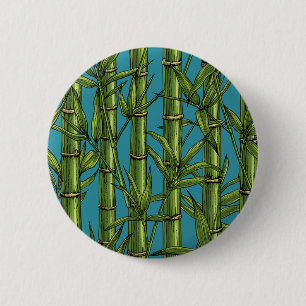 Badge Rond 5 Cm Forêt de bambou sur bleu