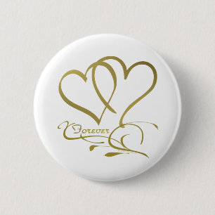 Badge Rond 5 Cm Forever Hearts Gold sur blanc