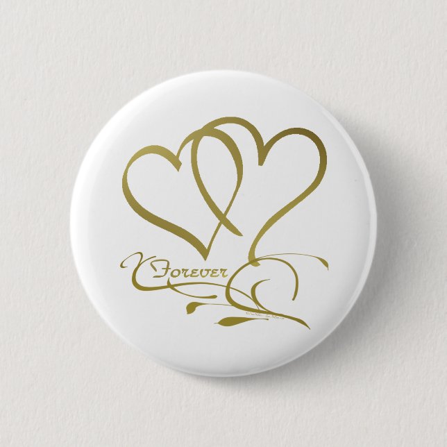 Badge Rond 5 Cm Forever Hearts Gold sur blanc (Devant)