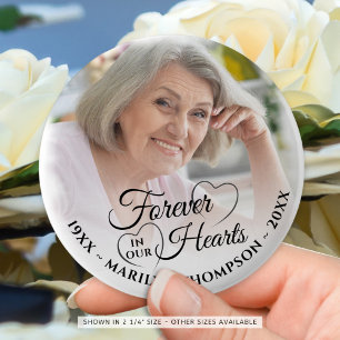 Badge Rond 5 Cm Forever In Our Hearts Memorial Nom photo Or
