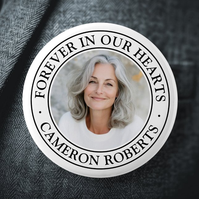 Badge Rond 5 Cm Forever in our hearts white border photo memorial (Forever in our hearts white border photo memorial button)