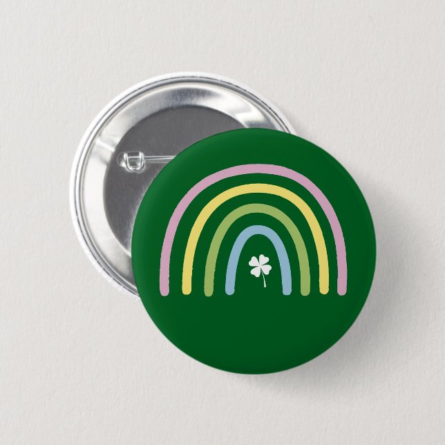 Badge Rond 5 Cm Four Leaf Clover Rainbow St Patrick's Day (Devant & derrière)