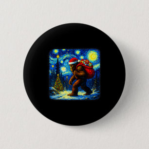 Badge Rond 5 Cm Fourgon Bigfoot Santa Noël Nuit Étoilée Sasquatch