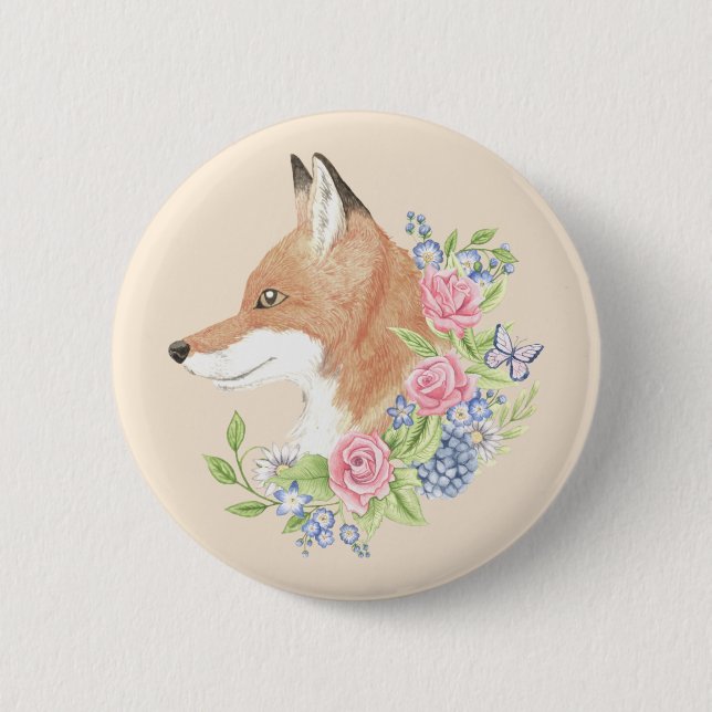 Badge Rond 5 Cm Fox floral (Devant)