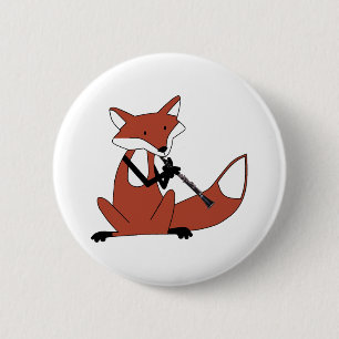 Badge Rond 5 Cm Fox jouant la clarinette