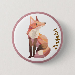 Badge Rond 5 Cm Fox, Pixelart, Pixel Art