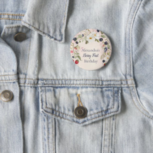 Badge Rond 5 Cm Fraise Berry 1ère fête d'anniversaire