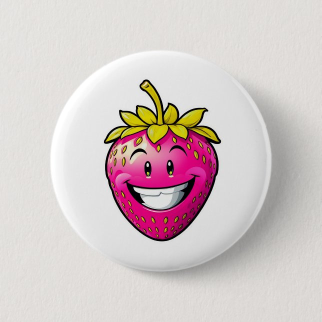 Badge Rond 5 Cm Fraise rose (Devant)