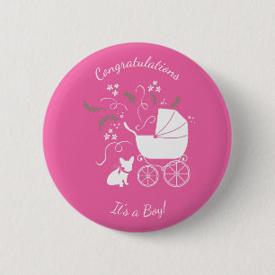 Badge Rond 5 Cm Français Baby shower Bulldog Français Français ros