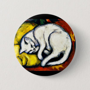 Badge Rond 5 Cm Franz Marc - Chat Blanc, peinture d'art,