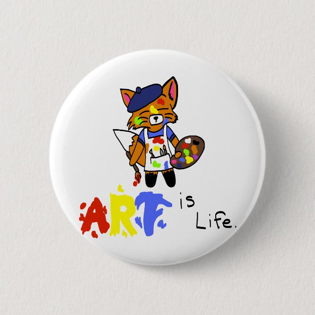 Badge Rond 5 Cm Fred l'artiste Fox (Devant)