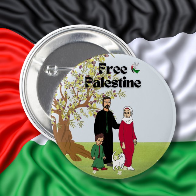 Badge Rond 5 Cm Free Palestine Drapeau Dove Olive Tree Famille Cha (Créateur téléchargé)