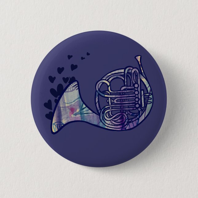 Badge Rond 5 Cm French Horn Love Band (Devant)