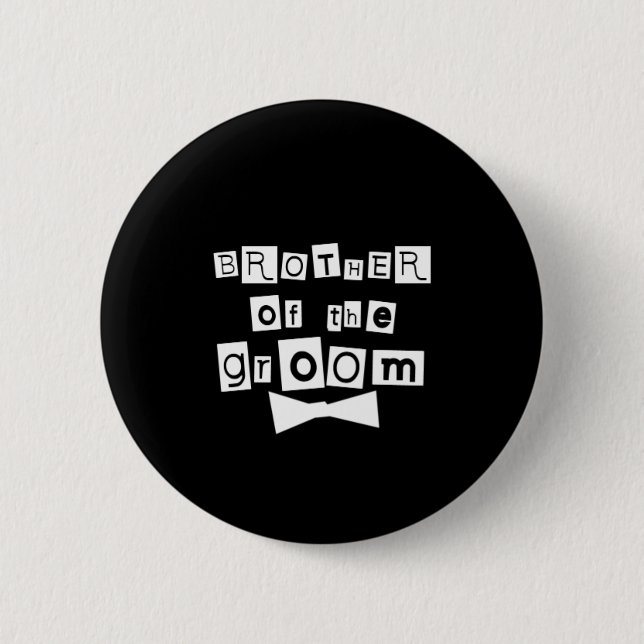 Badge Rond 5 Cm Frère de blanc de marié sur le noir (Devant)