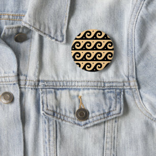 Badge Rond 5 Cm Fret grec, Motif d'onde méditerranéen, Brown