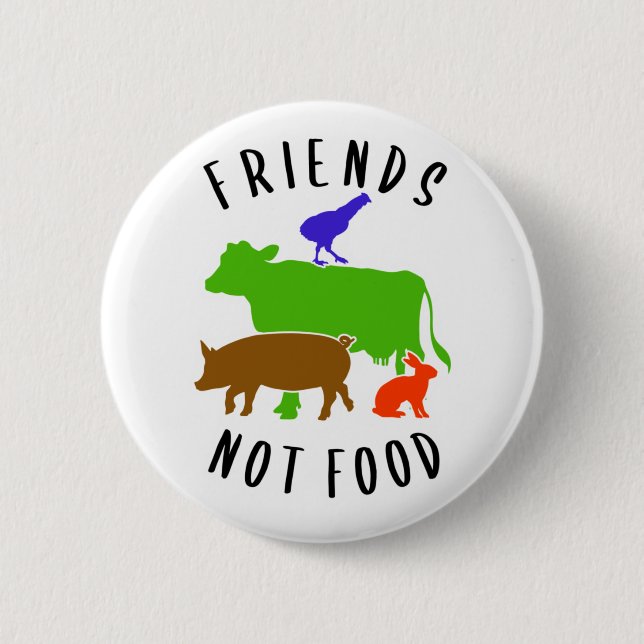 Badge Rond 5 Cm Friends Not Food, Vegan, (Devant)