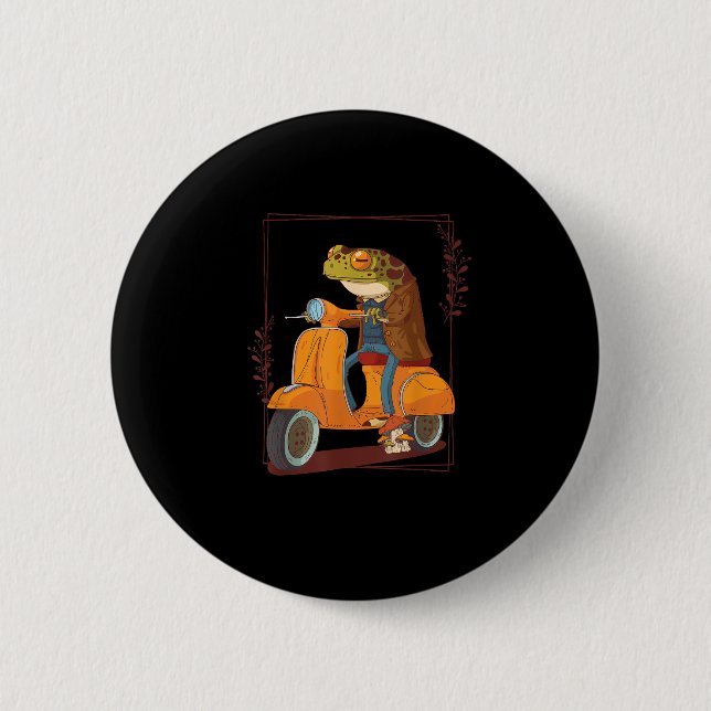 Badge Rond 5 Cm Frog Scooter Mushroom Goblincore Academia (Devant)