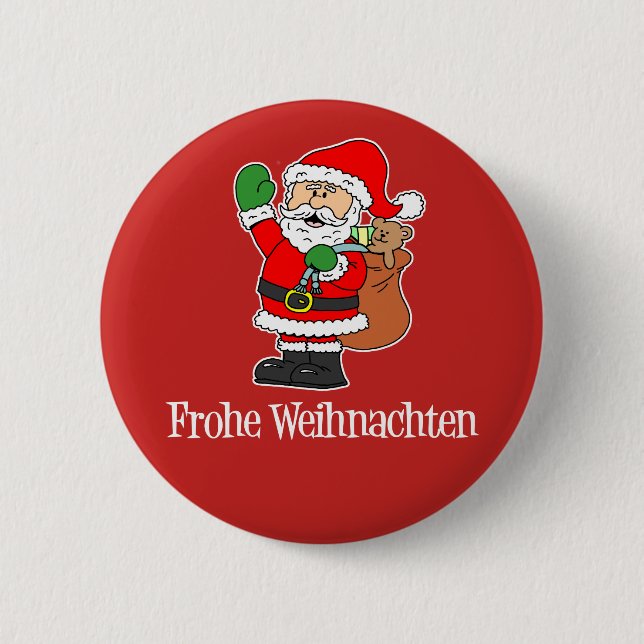 Badge Rond 5 Cm Frohe Weihnachten Allemagne Noël Père Noël (Devant)