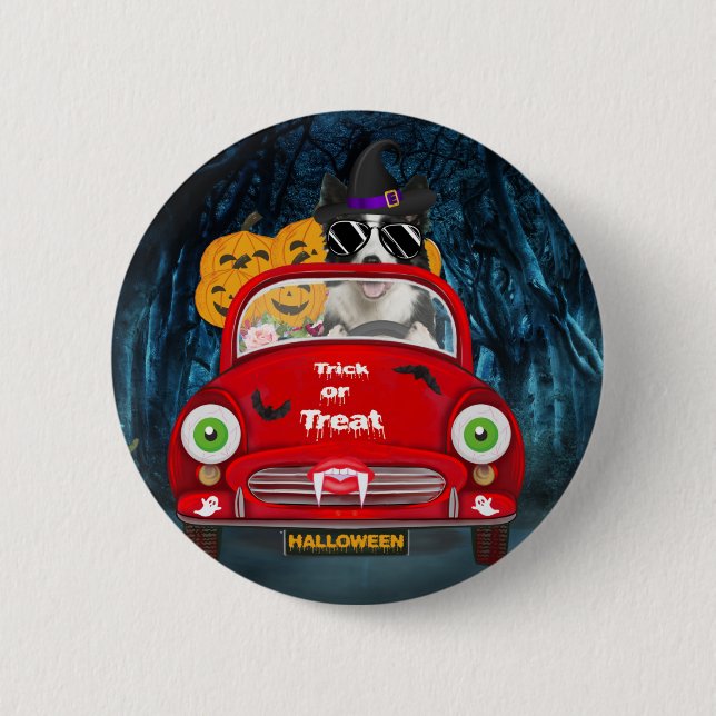 Badge Rond 5 Cm Frontière Collie Chien Conduite Voiture Effrayant  (Devant)