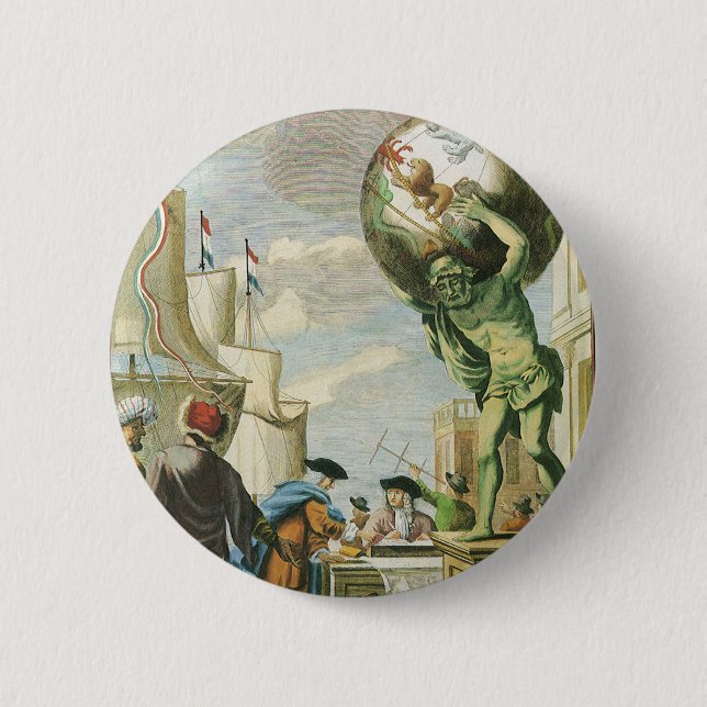 Badge Rond 5 Cm Frontispice d'atlas d'époque baroque Globe terrest (Devant)