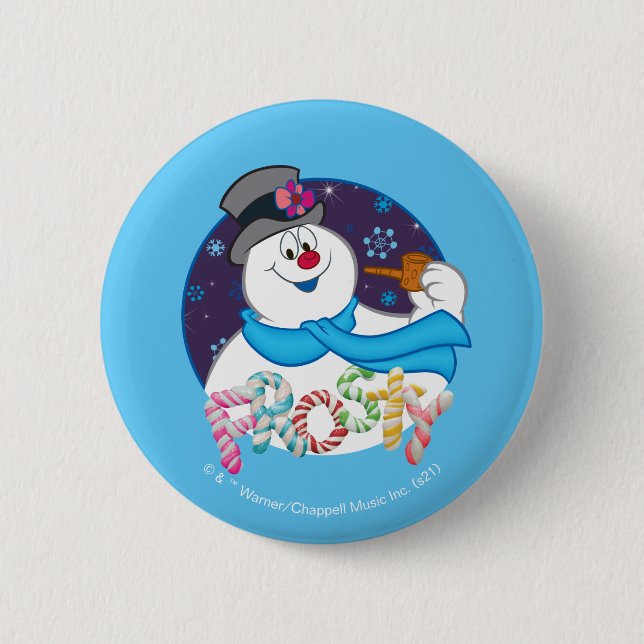 Badge Rond 5 Cm Frosty the Snowman™ | Nom du Sucre de canne coloré (Devant)
