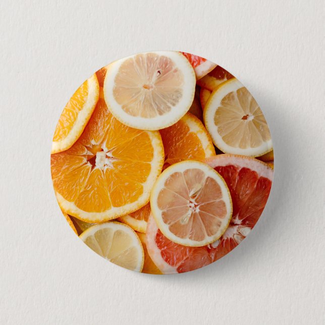 Badge Rond 5 Cm Fruits d'agrumes juteux tranchés (Devant)